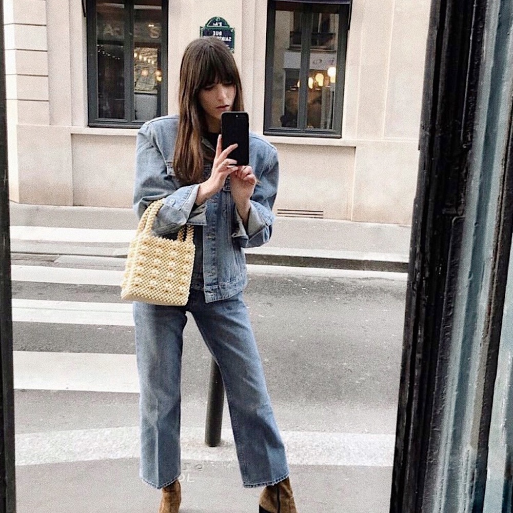 SOLD | White Beaded Pearl Bucket Bag
